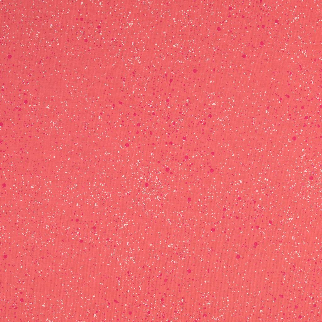Baumwolljersey in koralle mit Sprenkeln in weiss und pink