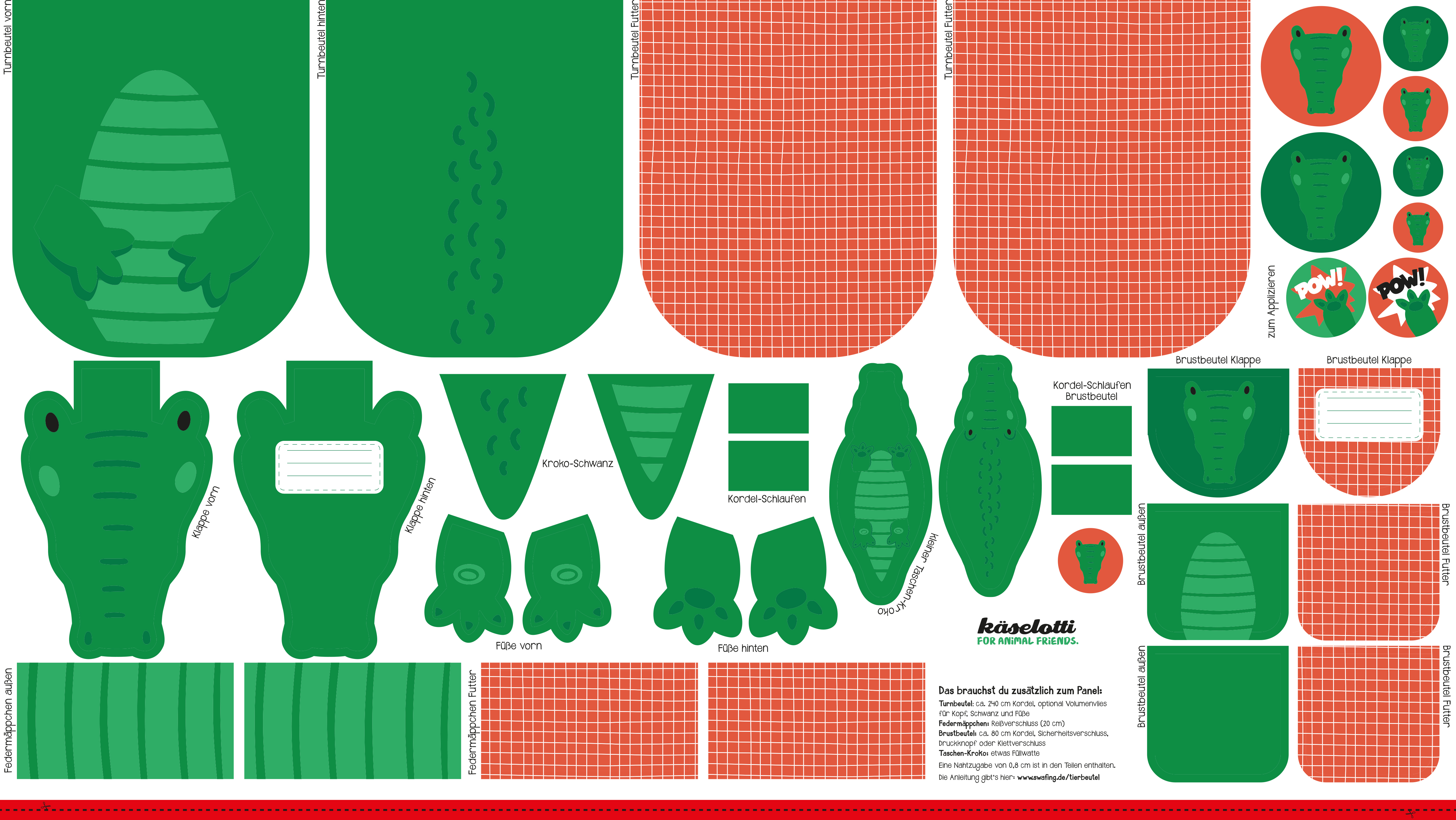 Canvas Tierbeutel Panel by Käselotti - Krokodil