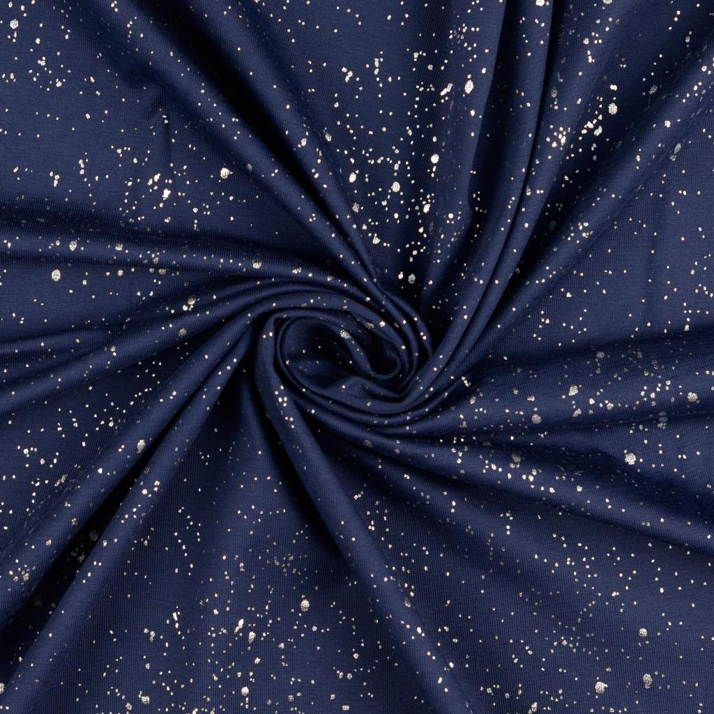 Blauer Baumwolljersey mit silbernen Sprenkeln 