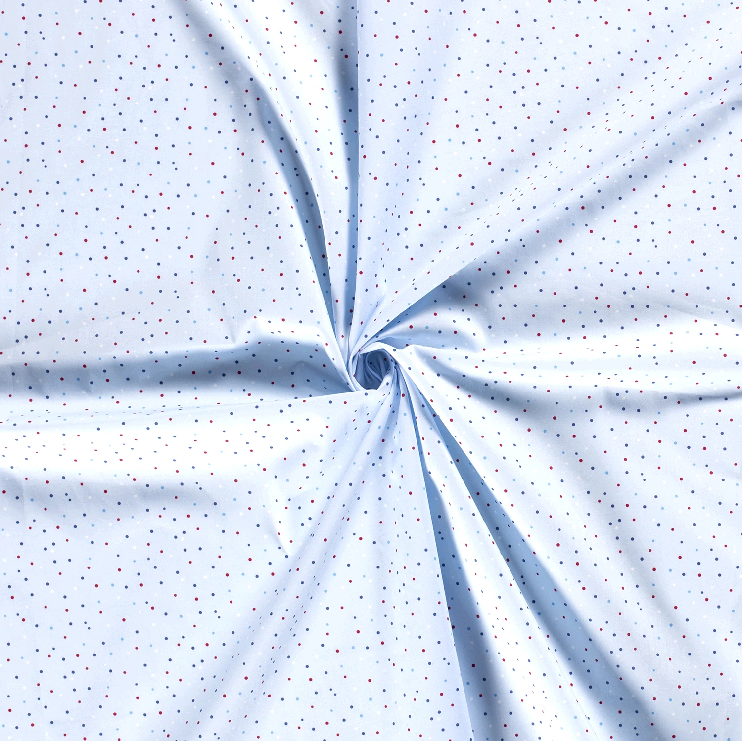 Baumwollwebware hellblau mit bunten Punkten