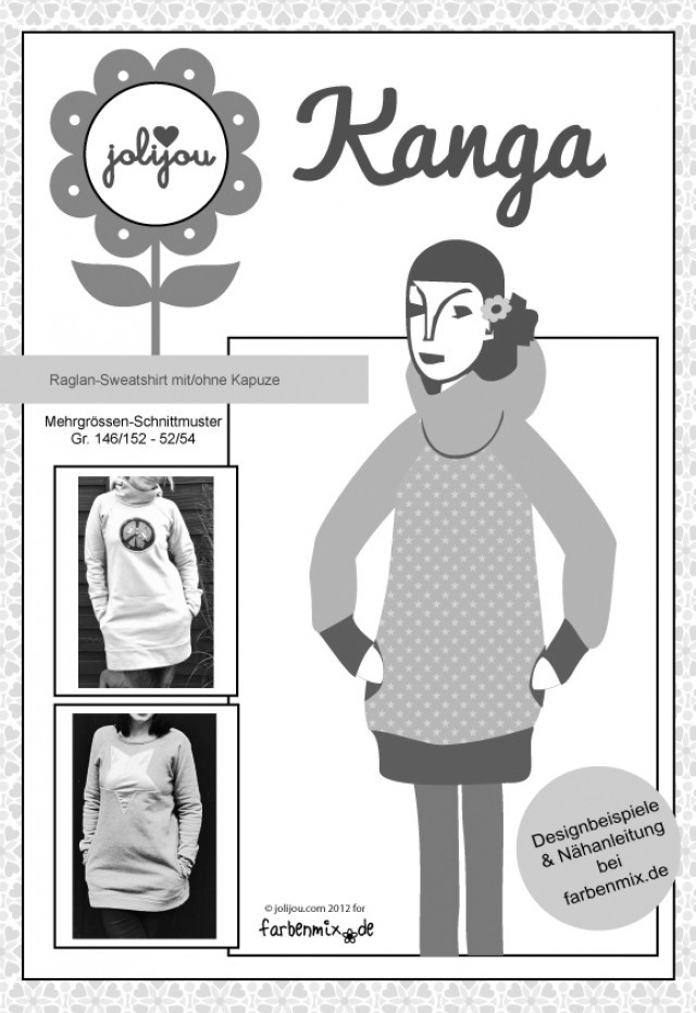 Raglan-Sweatshirt Kanga, Mehrgrößenschnittmuster