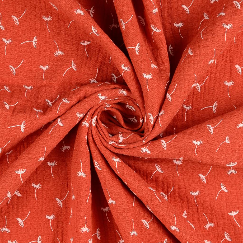 Musselin in orange mit Pusteblumen Musselin in orange mit Pusteblumen