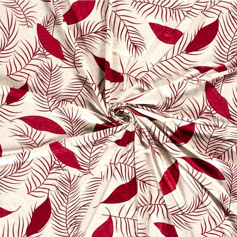 Viskose-Leinen Jersey  Blätter rot