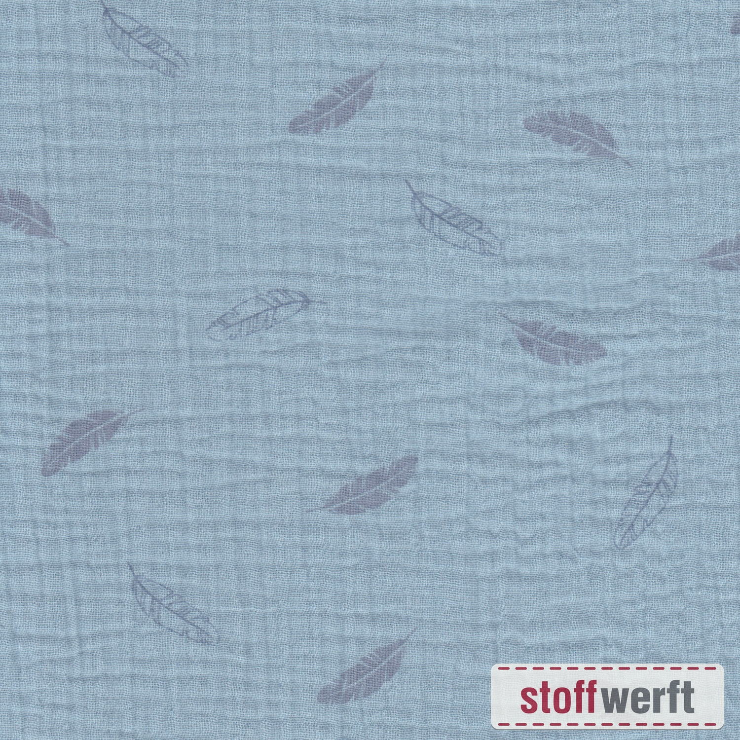 Musselin in hellblau mit Federn 