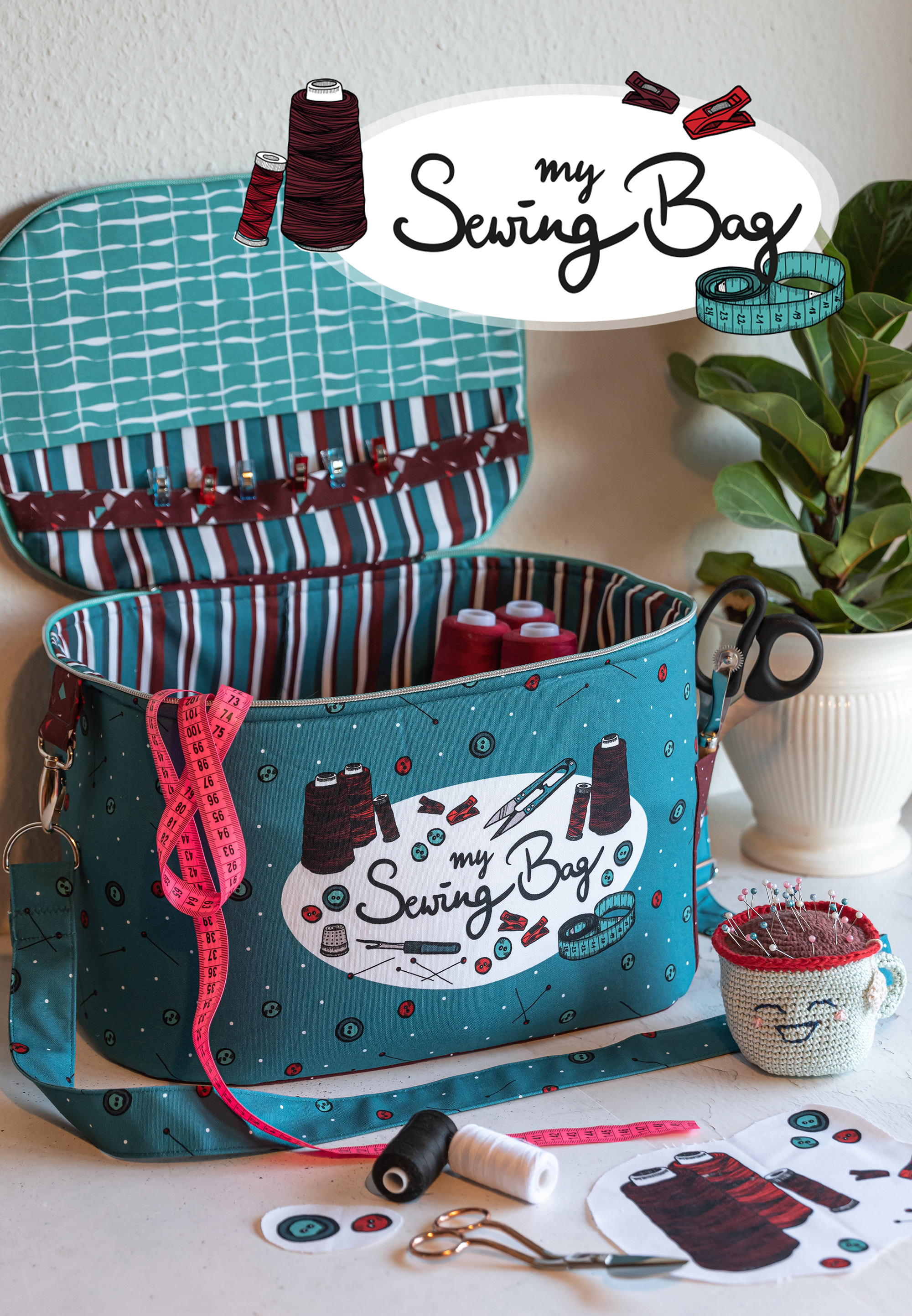 My Sewing Bag Nähutensilien-Tasche / DIY Panel in blau-ocker