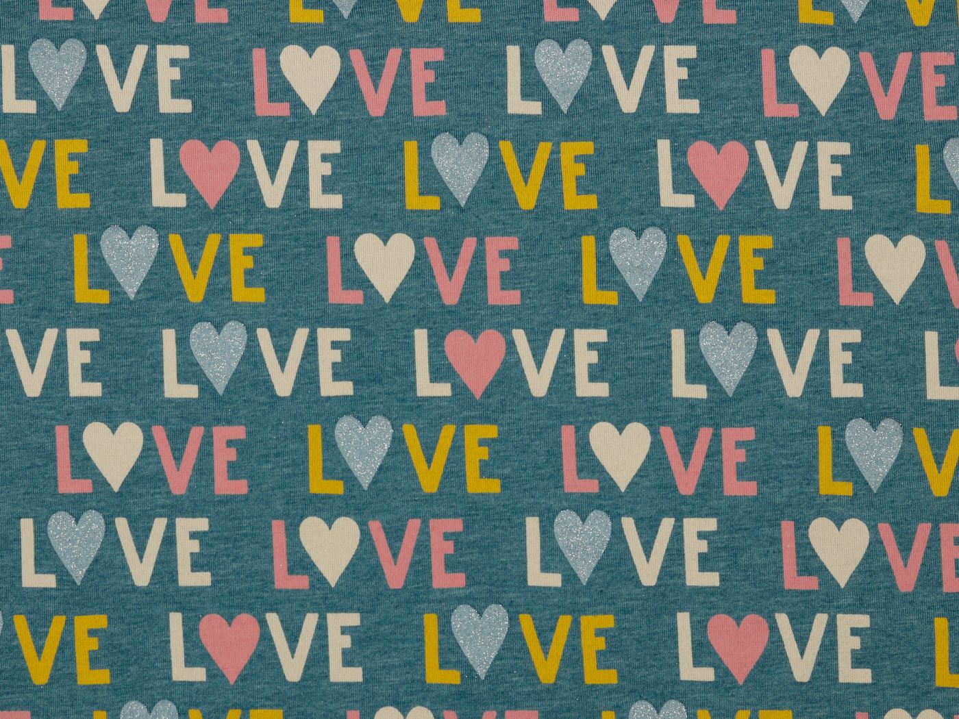 Jersey LOVE Glitzer  jeansblau