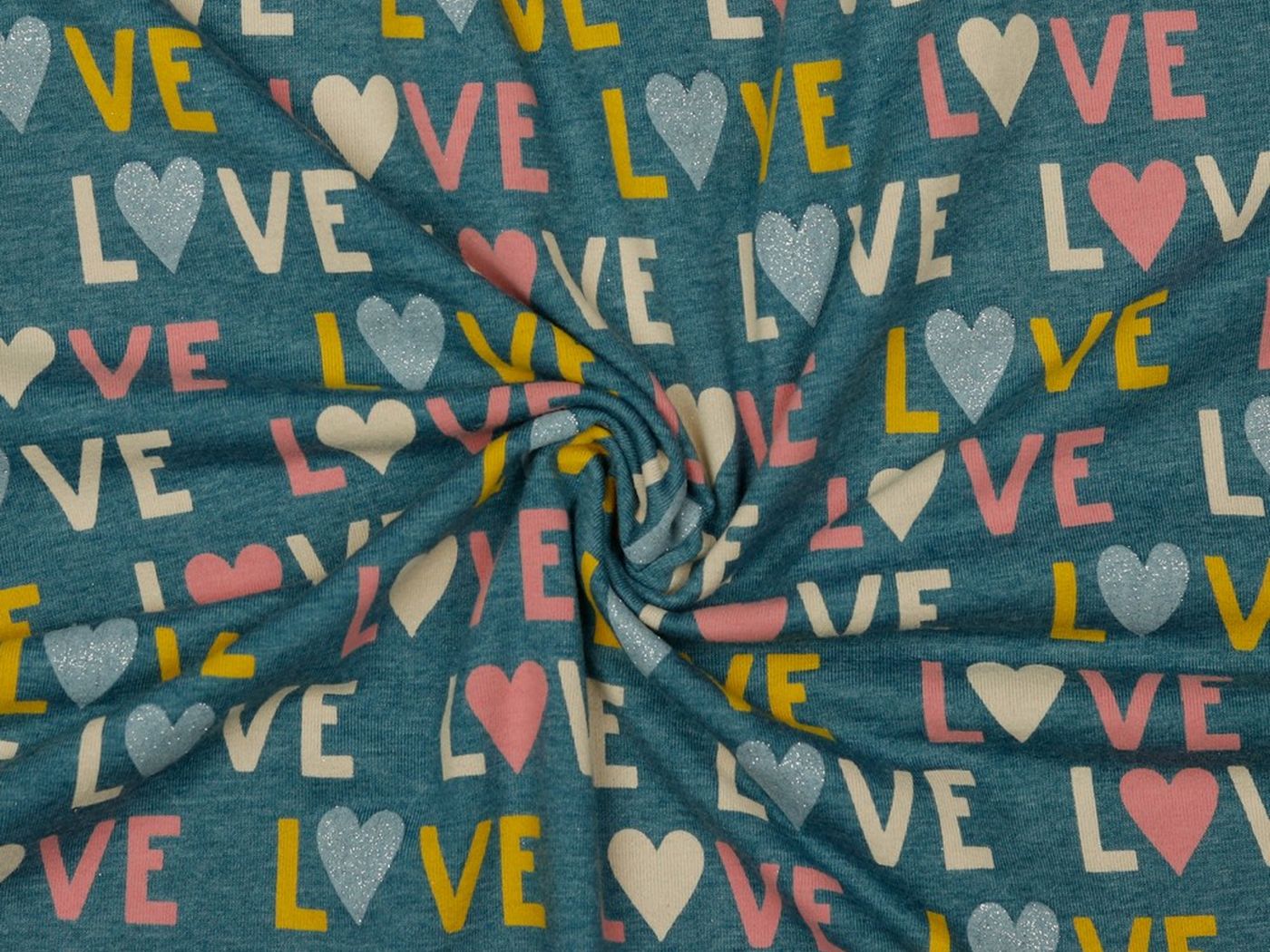 Jersey LOVE Glitzer  jeansblau