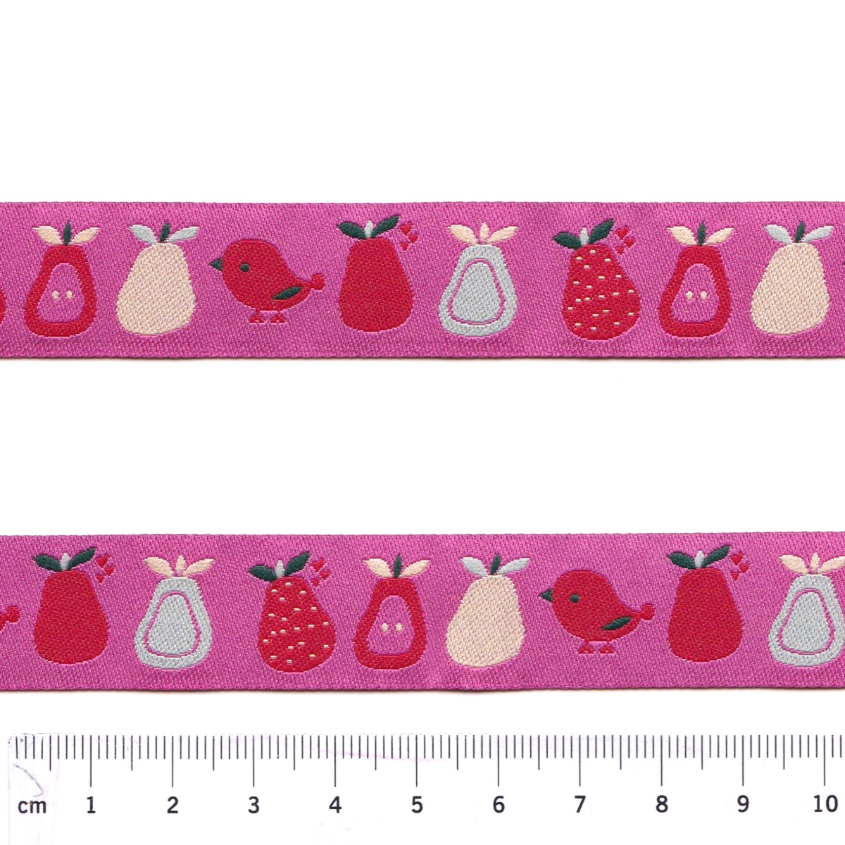 Webband Birnen und Vögel pink
