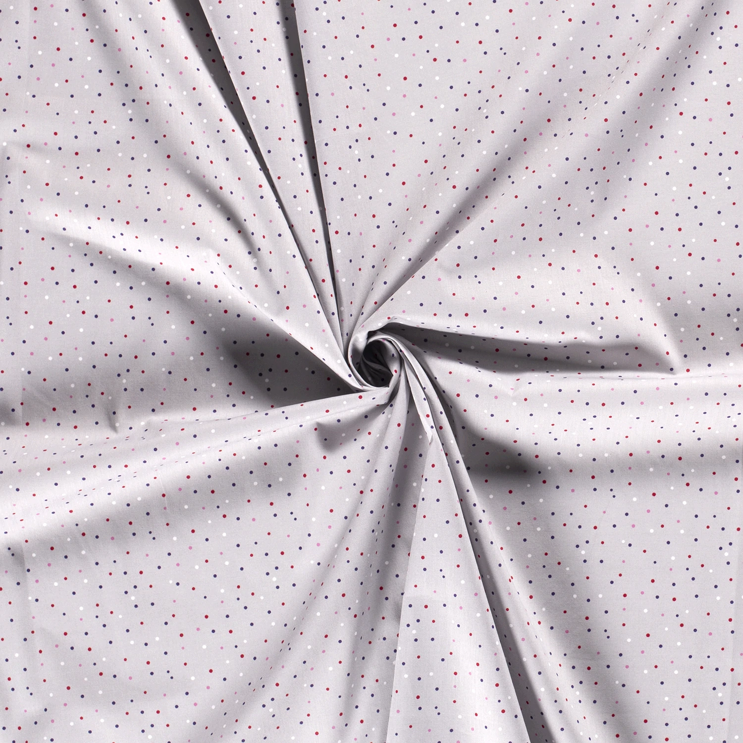 Baumwollwebware grau mit bunten Punkten