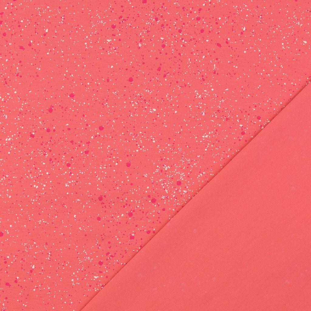 Baumwolljersey in koralle mit Sprenkeln in weiss und pink